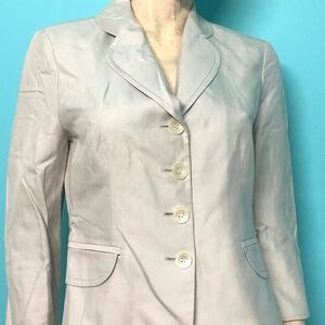 ANN TAYLOR Bone Beige Silk Blend 4 Button Women's Dress Jacket Blazer Coat Sz 8